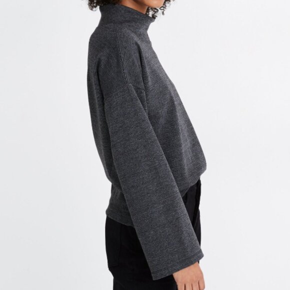 MADEWELL Wide-Sleeve Mockneck Top in Glen Plaid Grey Size Small AD034 - Picture 2 of 11